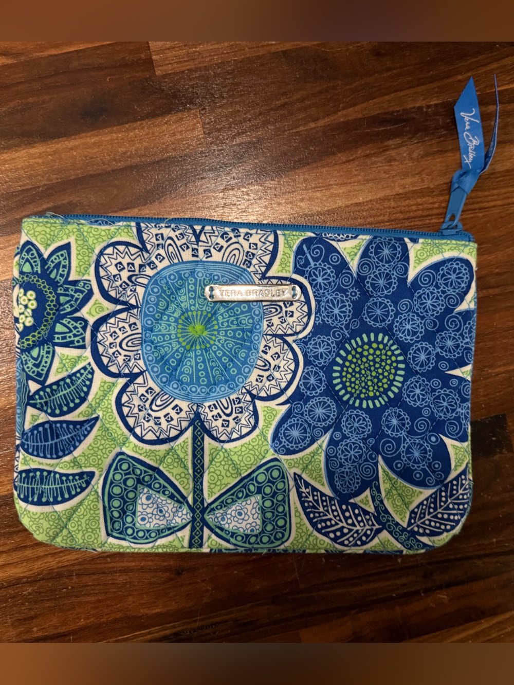 Vera Bradley Blue & Green Floral Quilted Zip Pouch